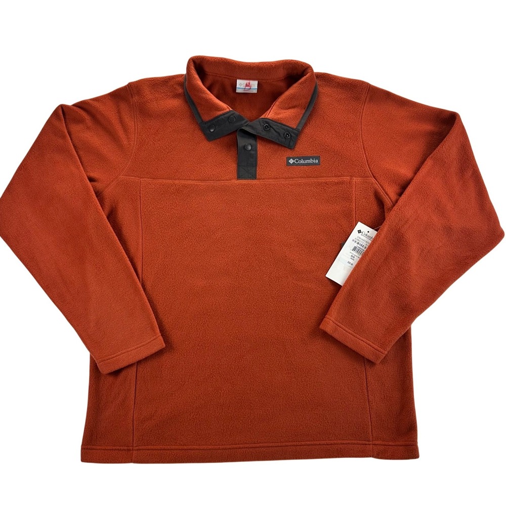 Columbia Mens Steens Mountain Fleece Pullover Medium Rust Orange Snap Neck Fall